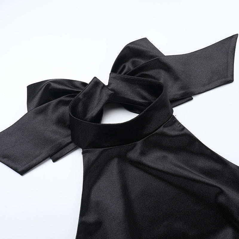 Women's Lace-up High Neck Slit Ruffle Formal Party Dress 11