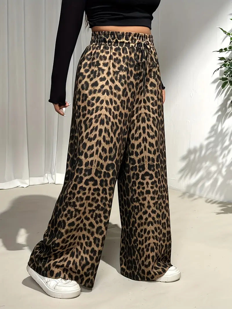 Street Casual Straight-Leg Wide Pants Fashion Leopard Print Plus Size Trousers 7