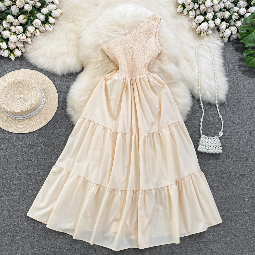 Retro Chic Sleeveless Slash Shoulder Slim Waist Slim Fit Beach Holidays A-Line Long Dress 5