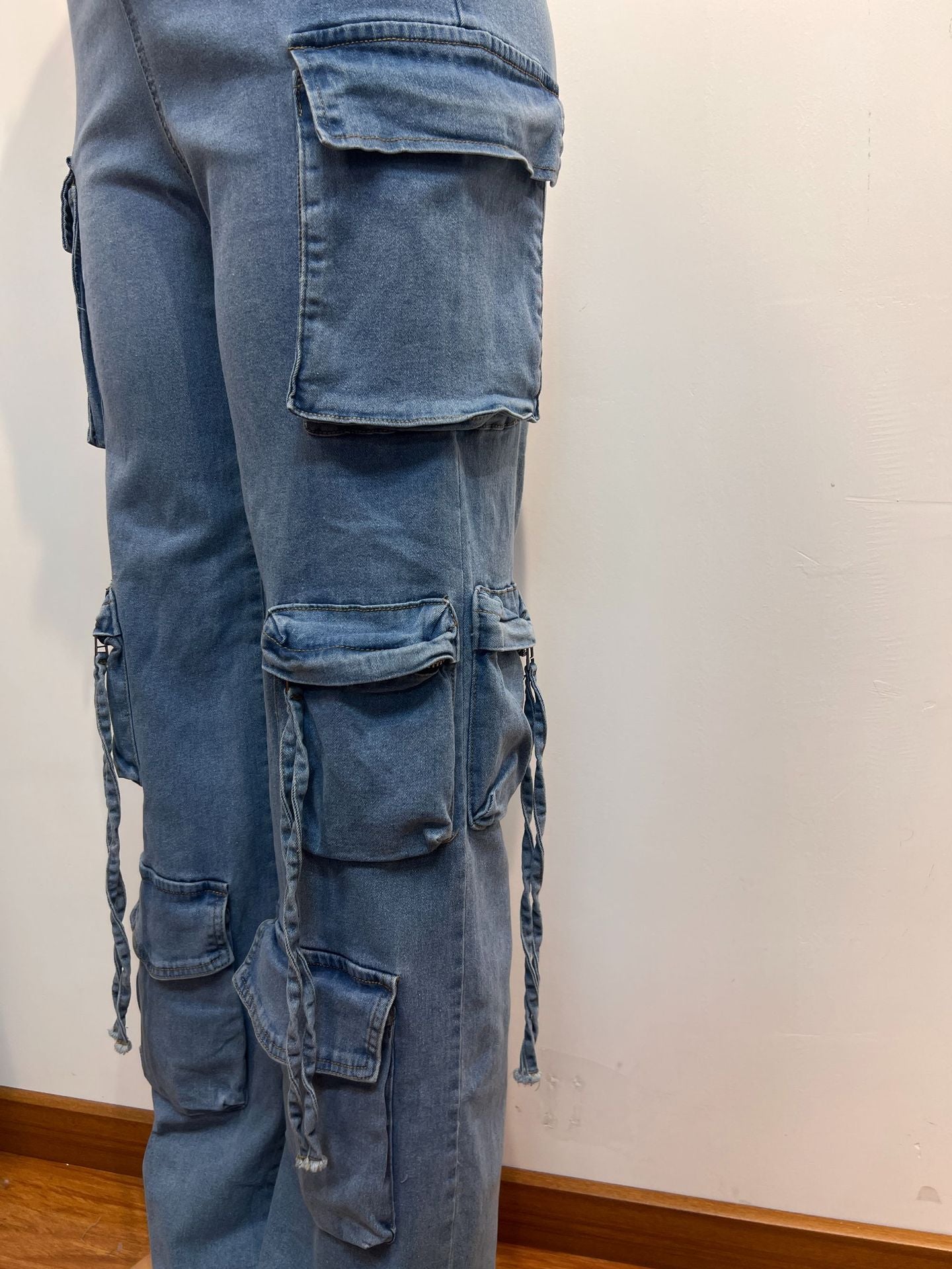 Women Strapless Button Cargo Jumpsuit 11