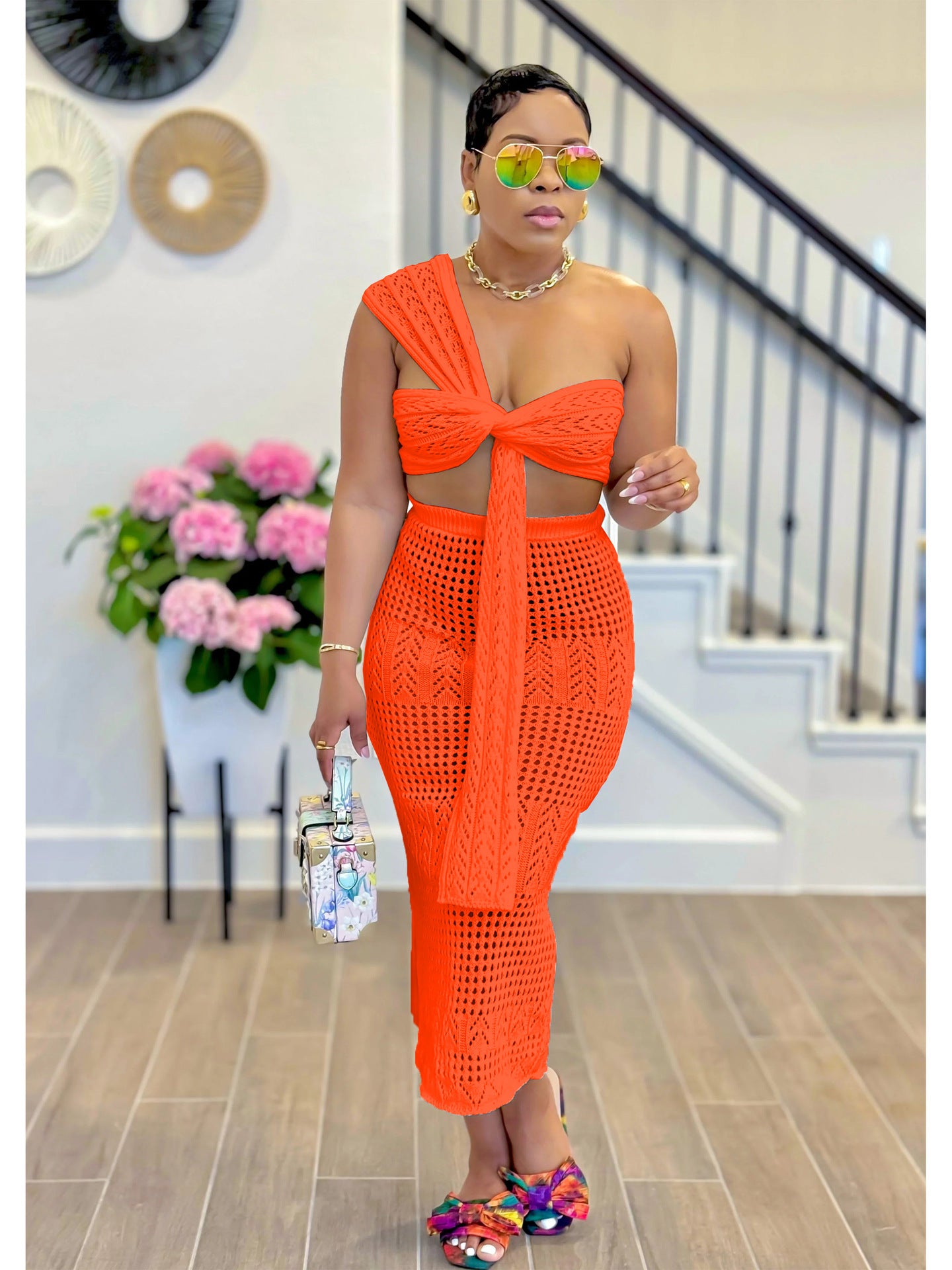 Women's Sexy Knitting Strapless Two Piece Skirt Set