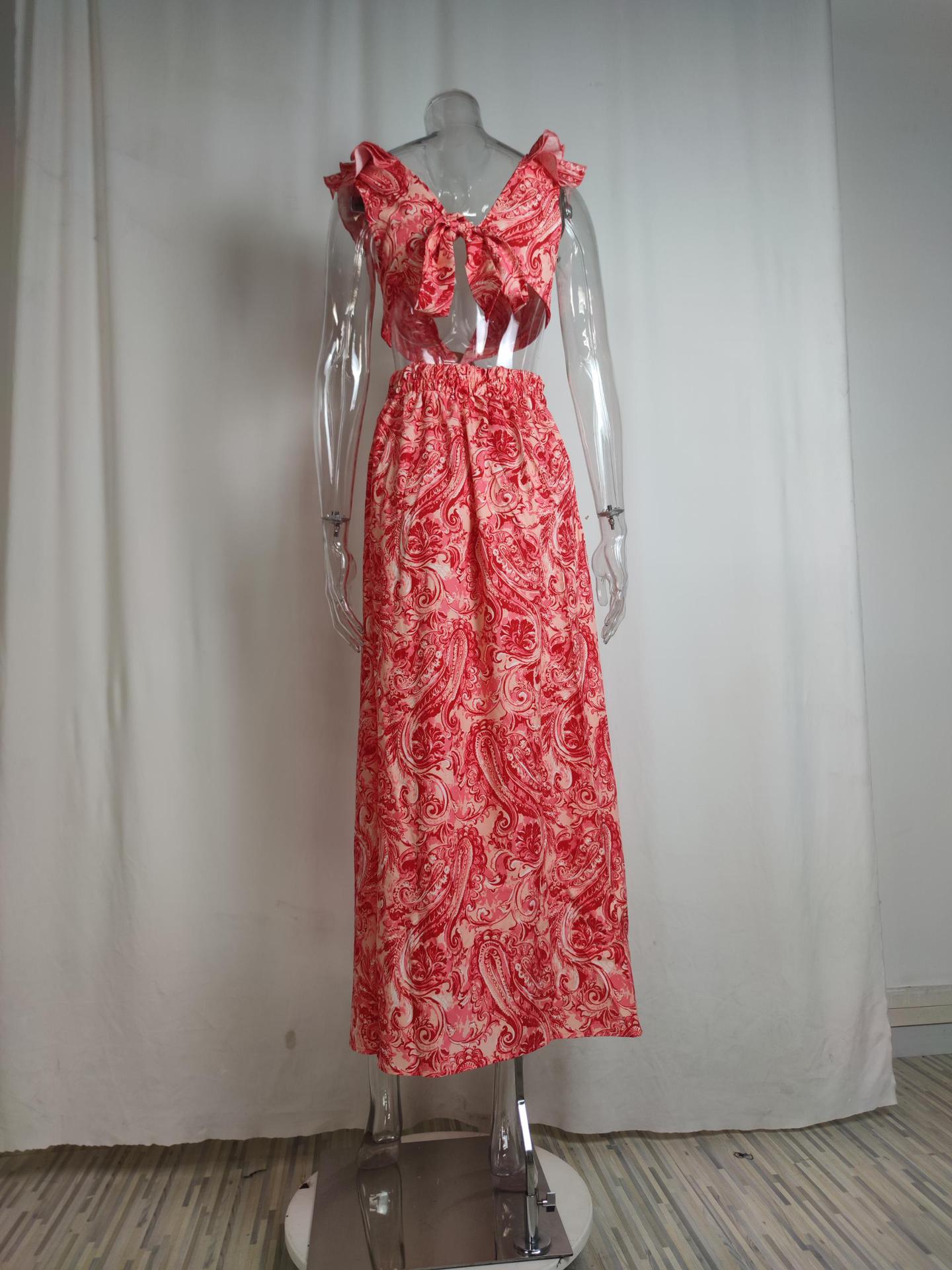 Women's Fashion Sexy V-Neck Printed Slit Long Dress 7