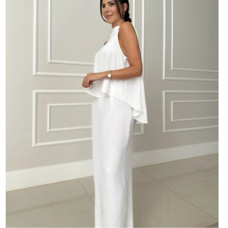 Women's Fashion Loose Sleeveless Top & Solid Color Wide-Leg Casual Pants Set 5