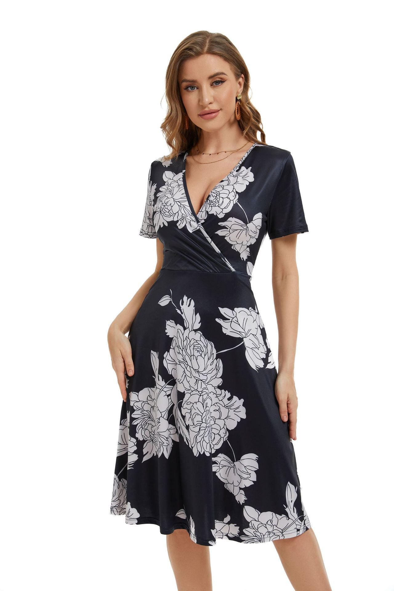 Sexy Fashion Print V-Neck Short Sleeve Women's Dress 12