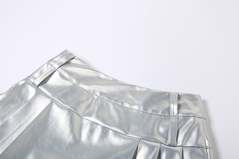 Spring Summer Women's Solid Color Slim Street Fashion High Waist Pleated Skirt 11