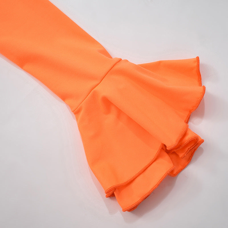 Women Solid Off Shoulder Bell Bottom Sleeve Dress 14