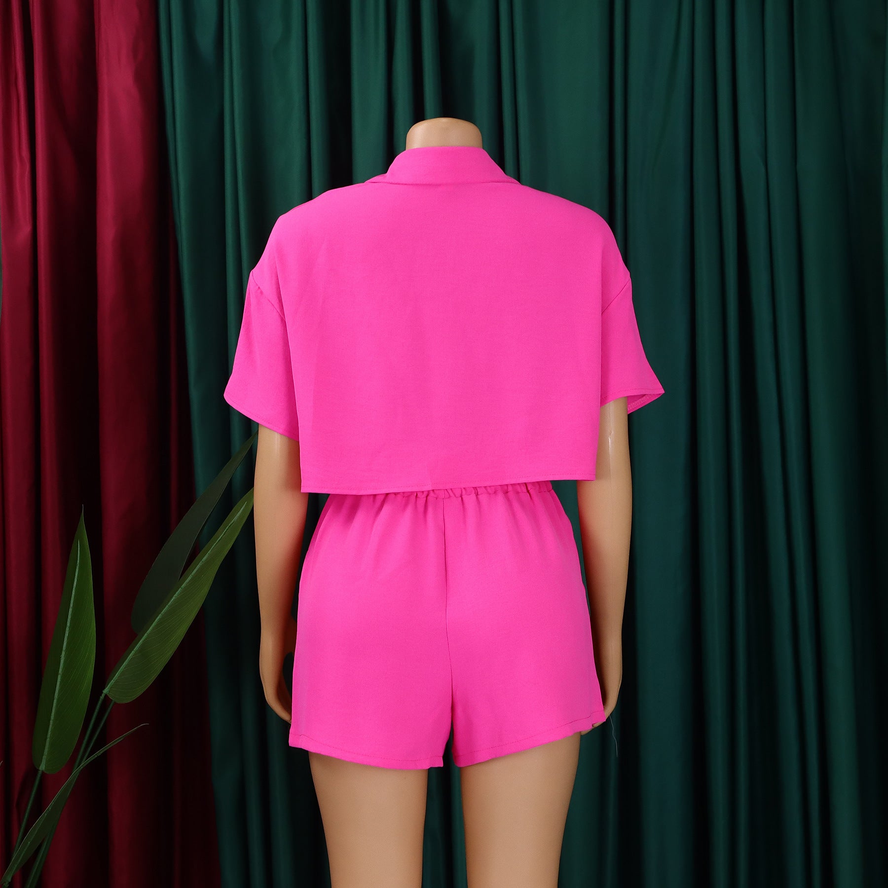 Women's Summer Casual Turndown Collar Short Sleeve Shirt Shorts Fashionable African Two Piece Set 18