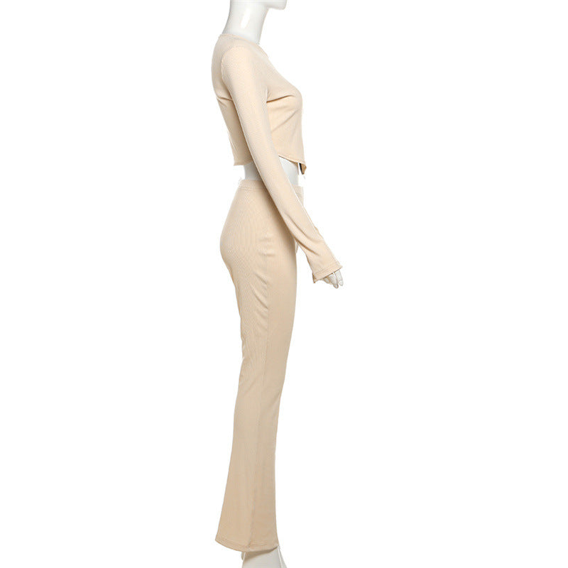 Women Sexy Long Sleeve Crop Top and Long Pants Two Piece Set 10