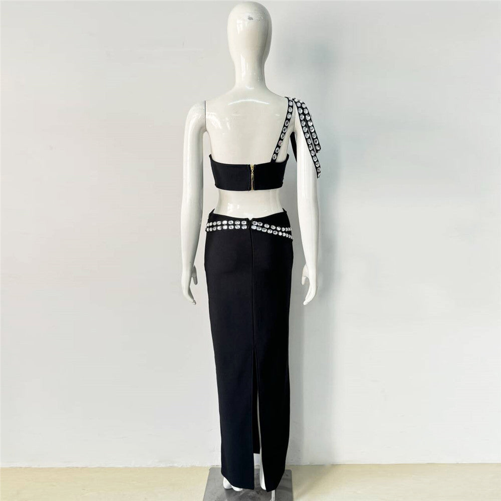 Rhinestone Fashion Formal Party Top Long Bandage Skirt Two-Piece Set 7
