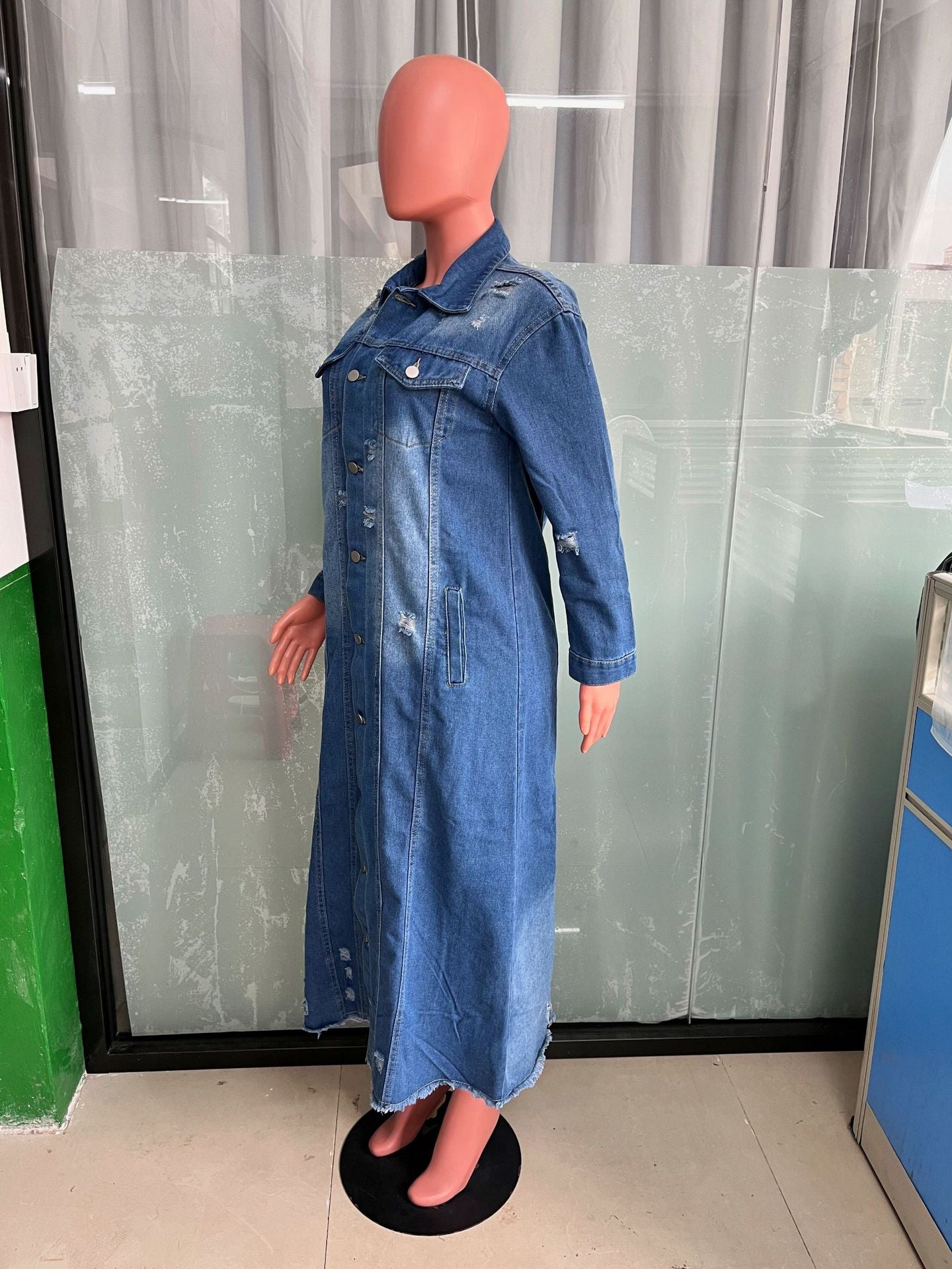 Women's Fashion Ripped Long Sleeve Denim Jacket 9