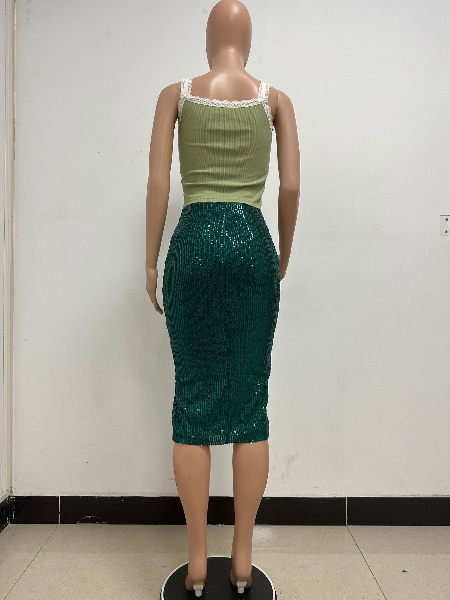 Women Slit Bodycon Sequined Skirt 35