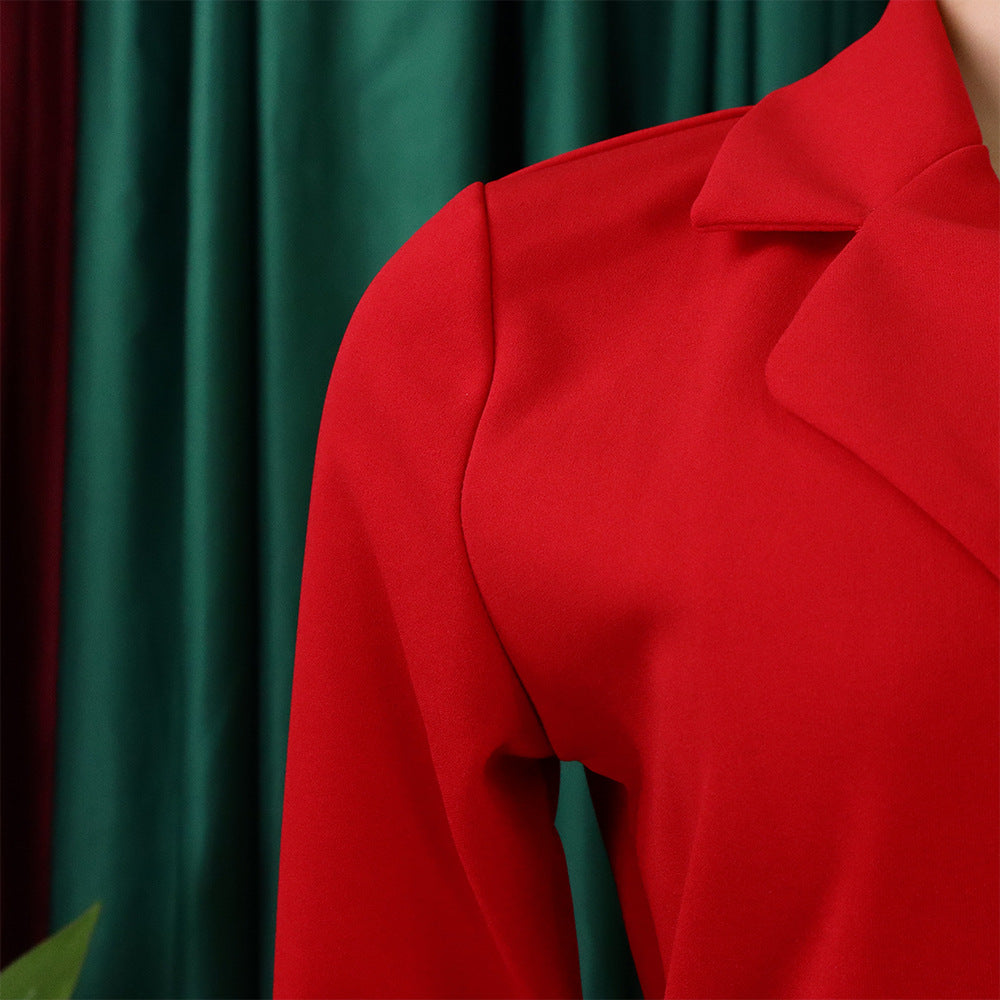 Plus Size Women's Fashion Turndown Collar Fashion Lace-Up Slim Waist Pleated African Dress 24