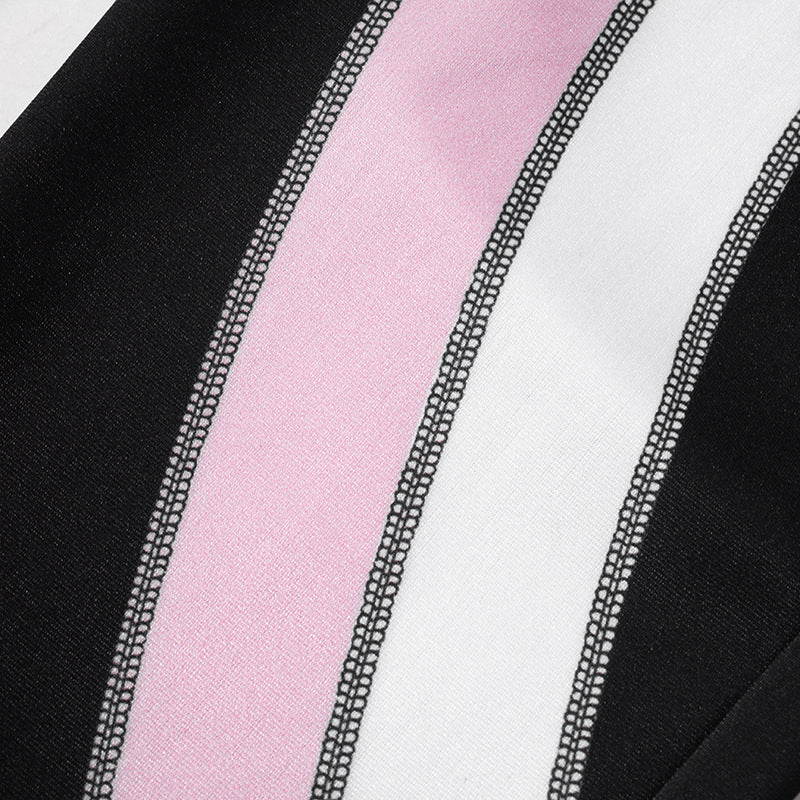 Women Winter Contrast Patchwork Striped Pants 12