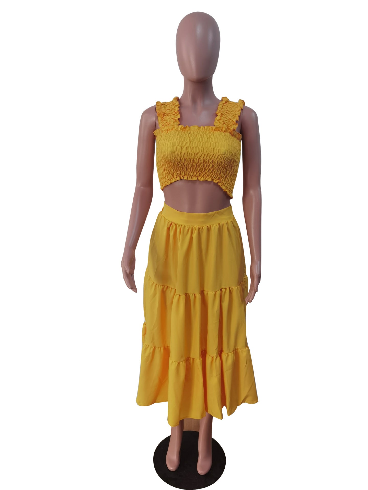 Women Chest Wrap Top and Pocket Skirt Two-piece Set 10