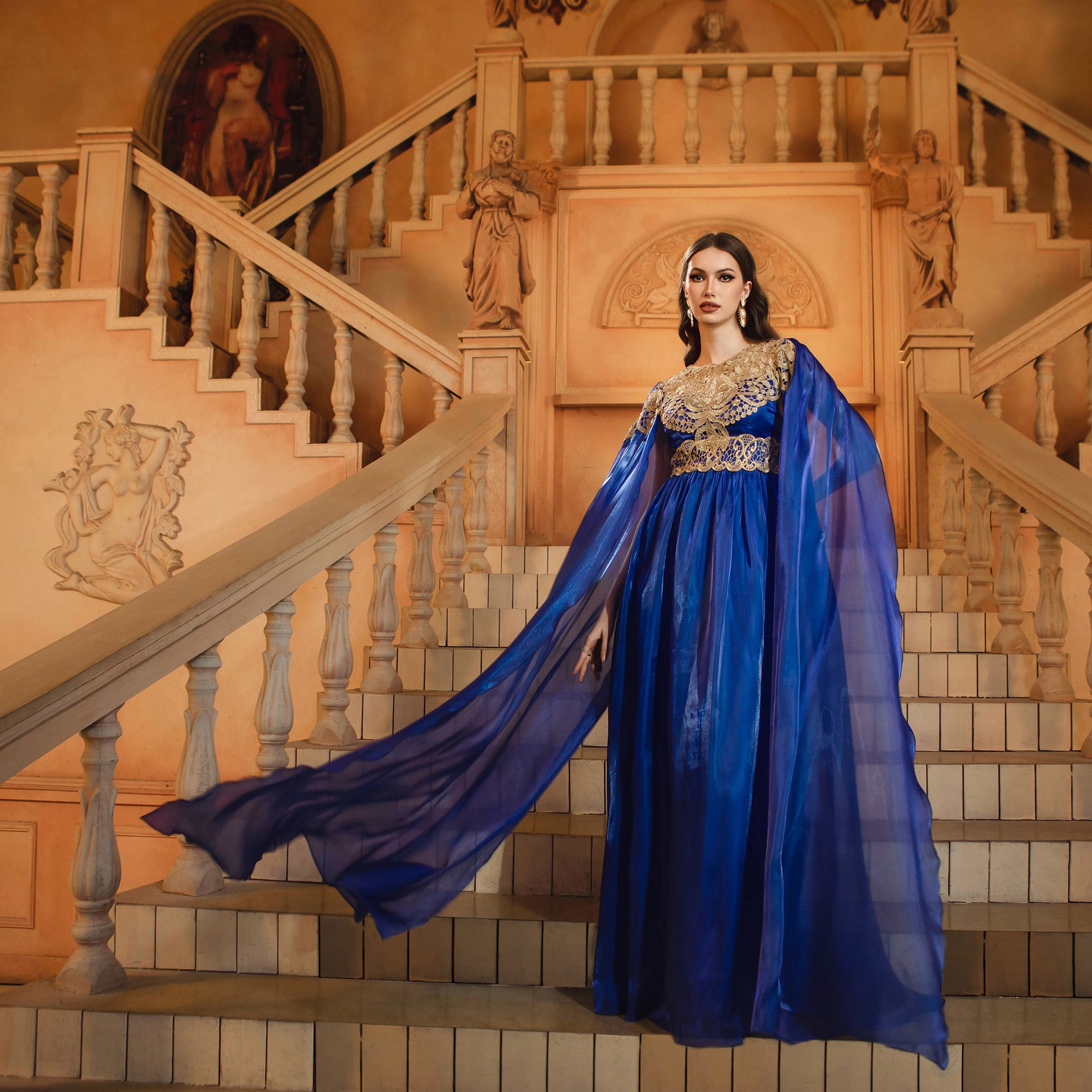 Women long sleeve Round Neck lace Formal Party evening dress 6