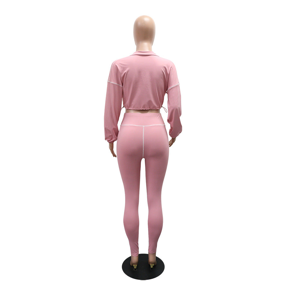 Women Casual Sports Long Sleeve Top and Pants Two-Piece Set 6