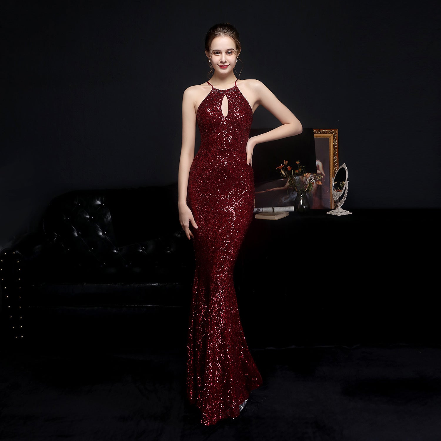 Summer Occasional Sequin Halter Mermaid Long Evening Dress 4
