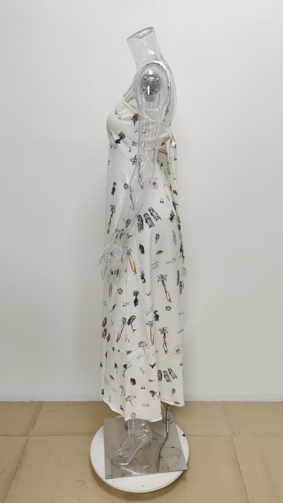 Bow Lace-Up Summer Women's Printed Strap Casual Long Dress 6