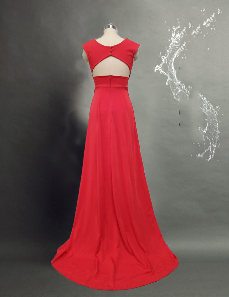 Women’s Chic Eveningwear Off Shoulder Solid Color Slit Maxi Dress 12