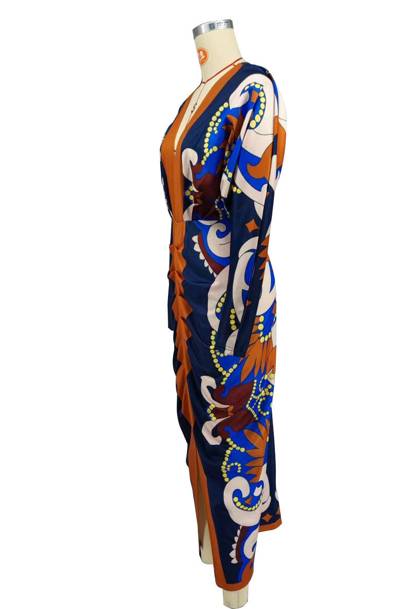 Women's Autumn Casual Printed V-Neck Long-Sleeved Sexy Dress 9