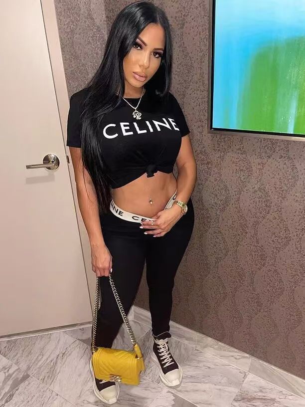 Women Round Neck Top and Pants Two-Piece Set