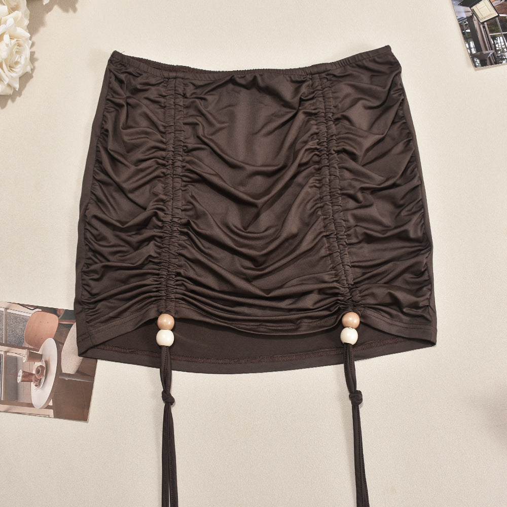 Women Summer Crop Lace Wrinkle Strapless Top and Skirt Two-piece Set 12