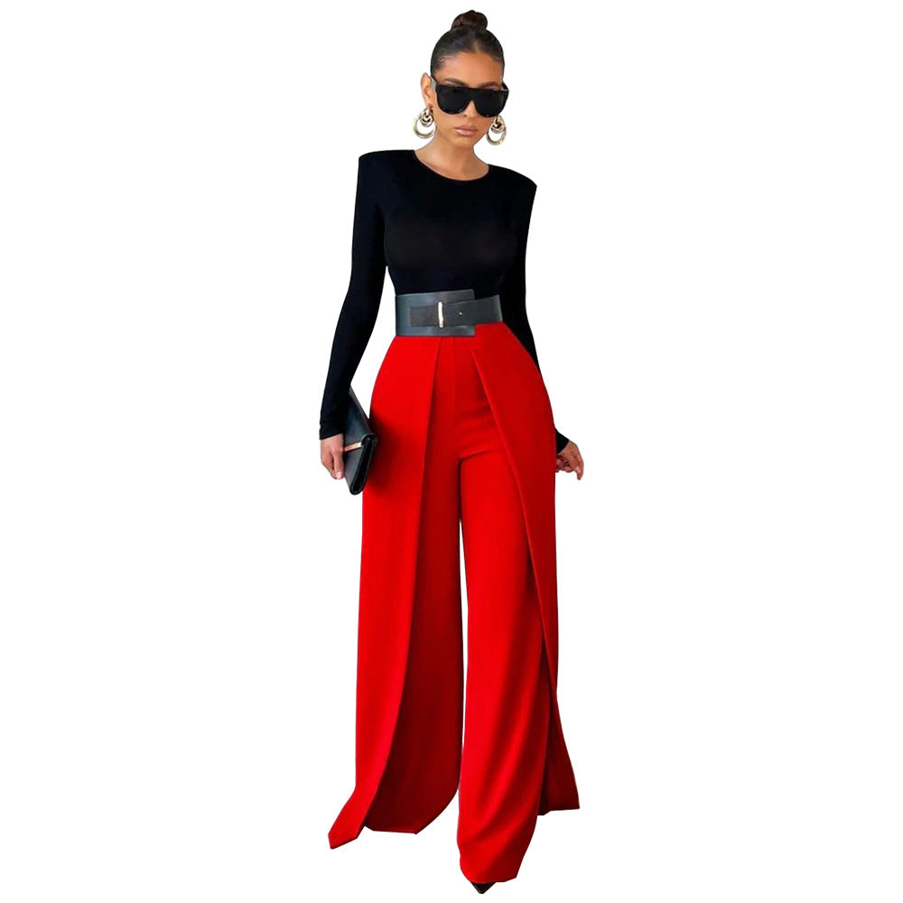 Women Loose Solid Wide Leg Pants Straight 7