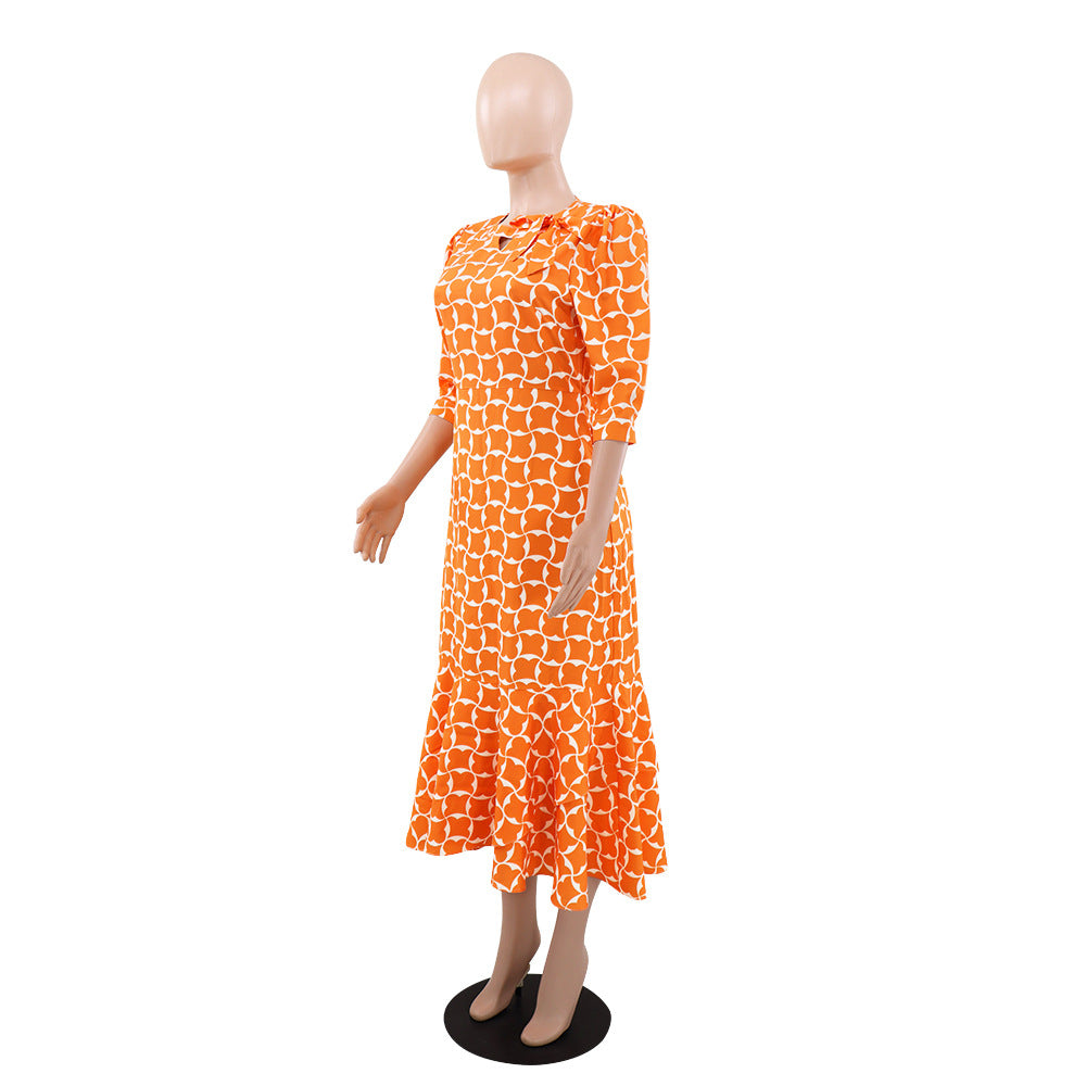 Chic Elegant Printed Three-Quarter Sleeve Casual Midi Dress 5