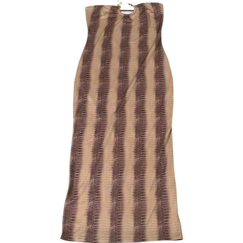 Spring/Summer Women's Sexy Sleeveless Strapless Fashion-Print Bodycon Long Dress 9