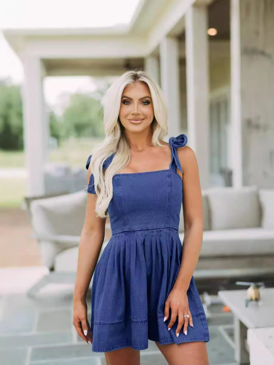 Women's Fashion Strap A-Line Denim Dress 5