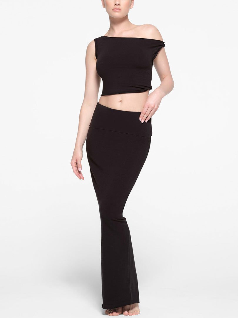 Summer Women's Solid Color Sleeveless Vest Slim Long Skirt Two-Piece Fashion Set 6