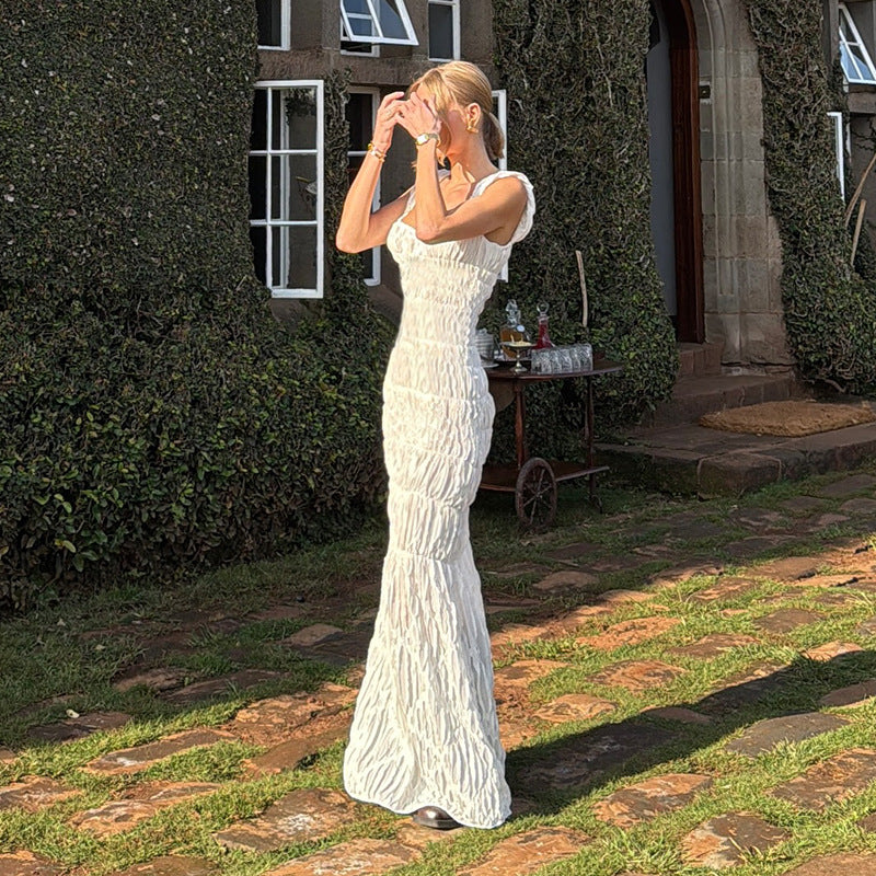 Spring Texture off shoulder slim Long Dress 4