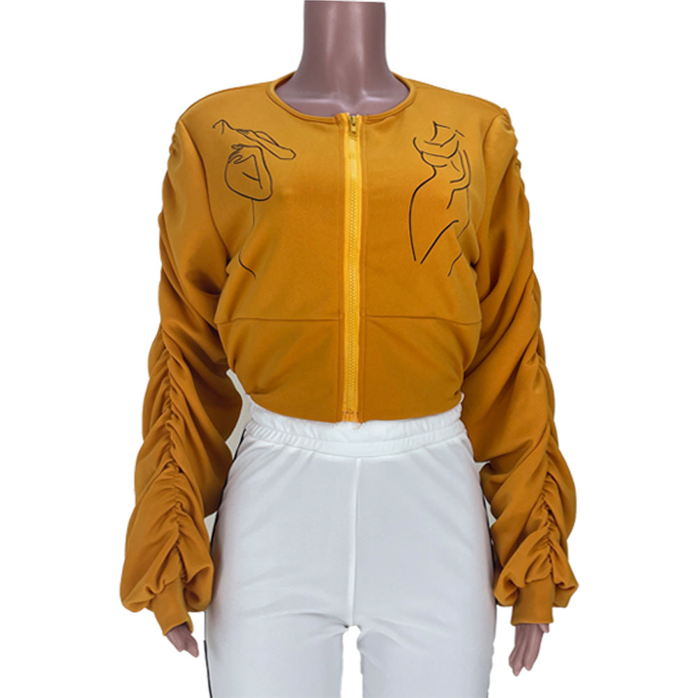 Women Sexy Printed Line Puff Sleeve Top 12