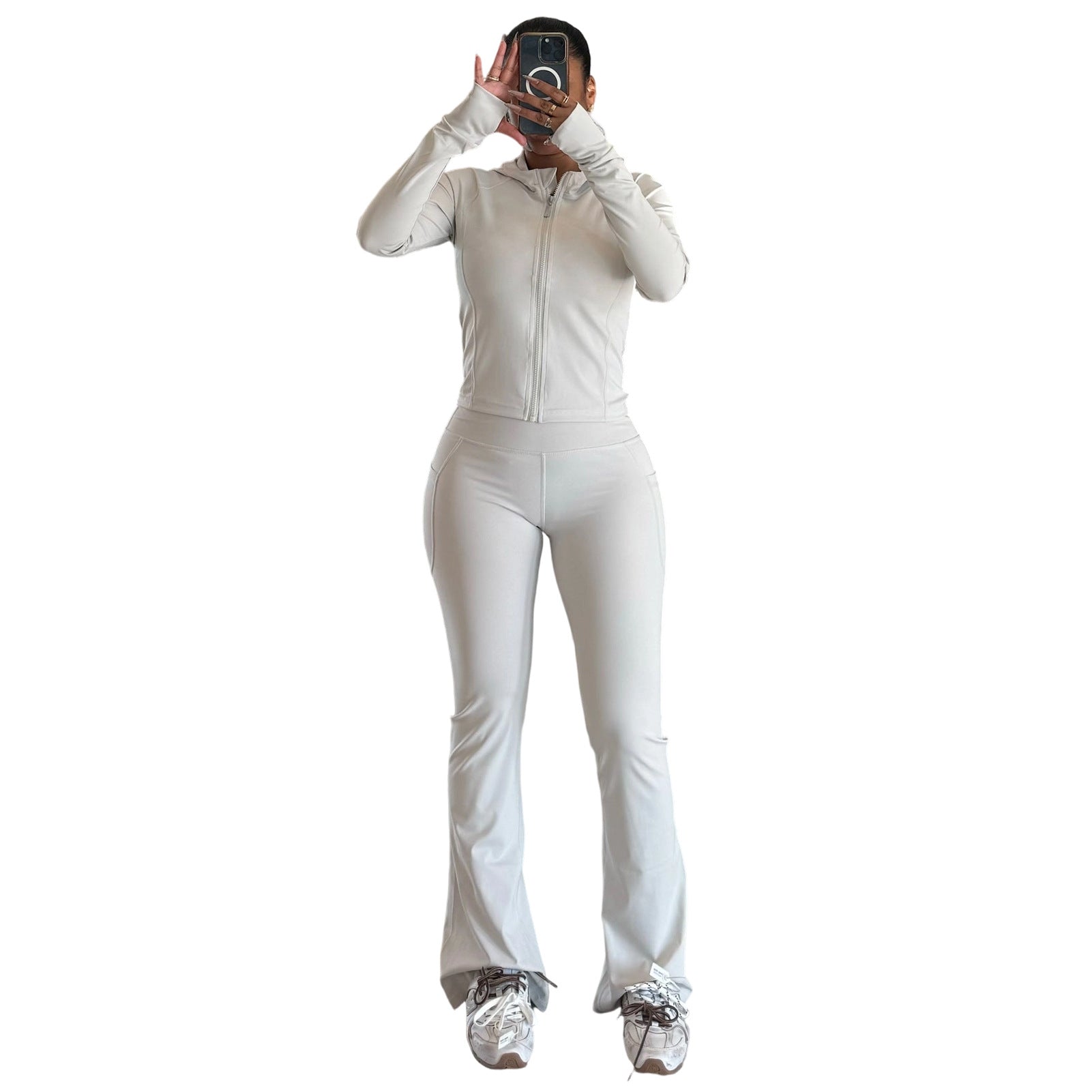 Tight Fitting Quick-Dry Gym Pockets Zipper Yoga Suit Outdoor Running Sportswear 18