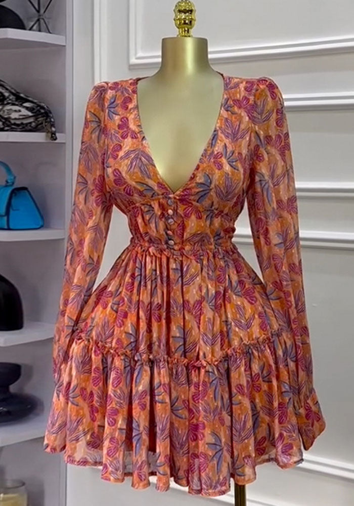 Women Spring Printed V-neck Dress