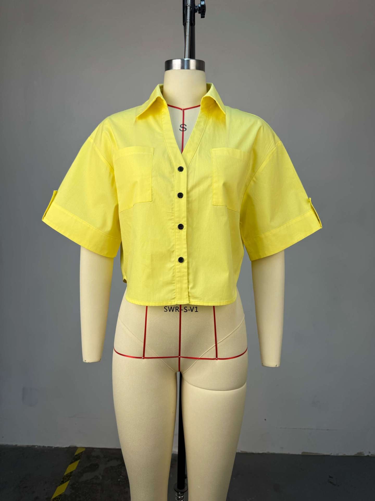 Women's Autumn Turndown Collar Loose Fashion Short Sleeve Shirt Top 3