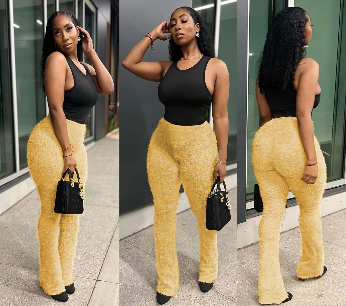 Women Solid furry Pants