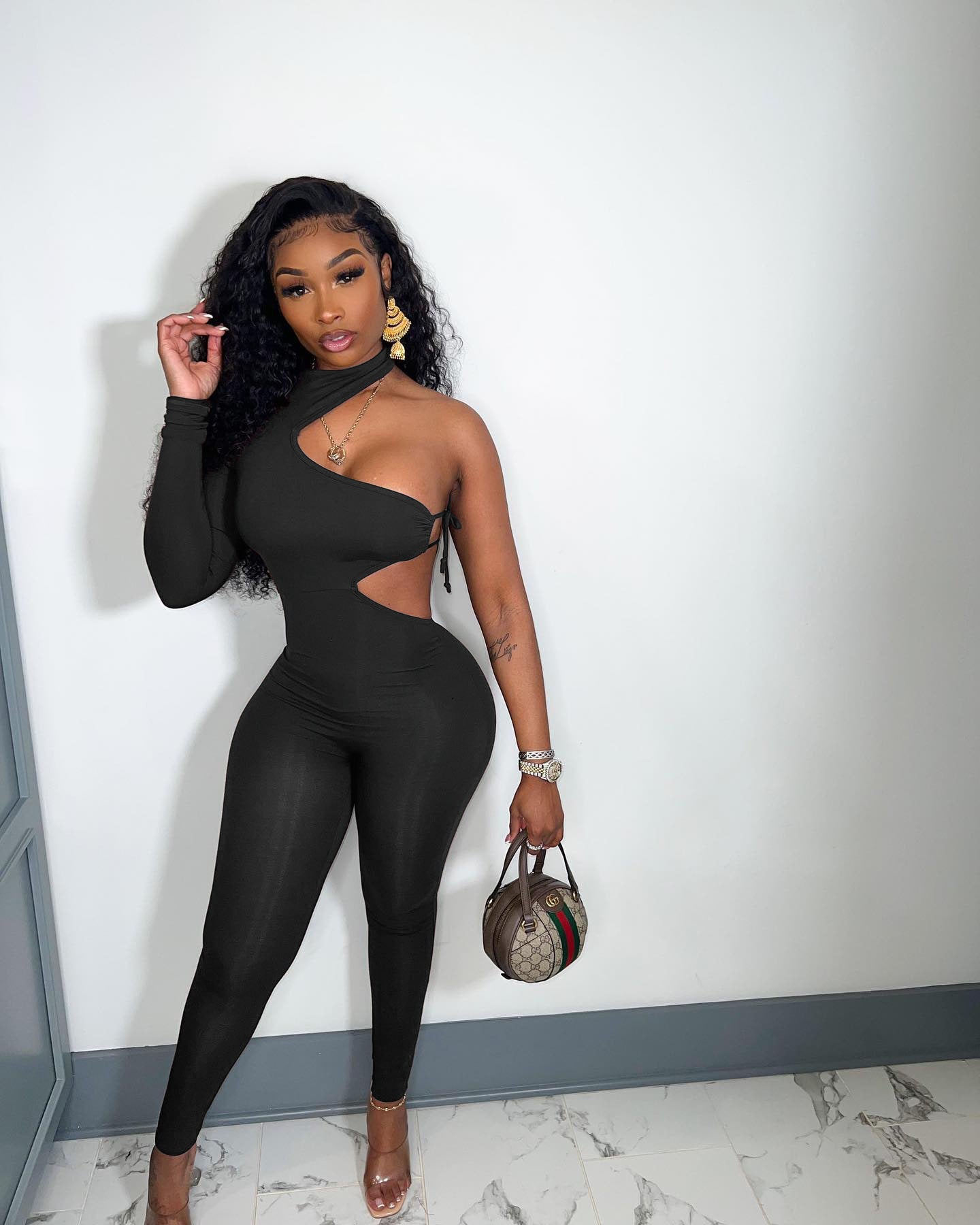 Women Sexy Single Sleeve Lace-Up Irregular Jumpsuit