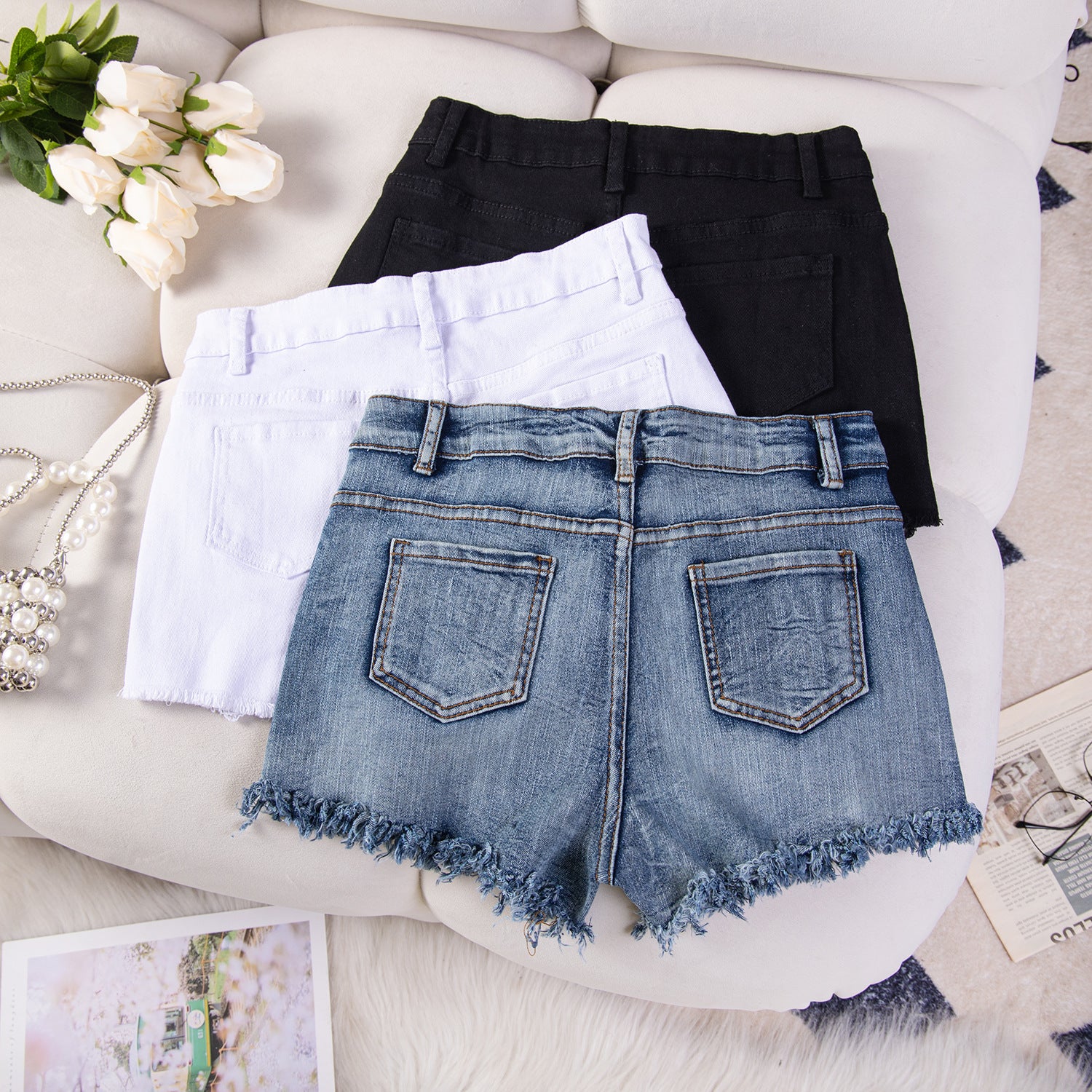 Sexy Casual High-Waist Plus Size Ripped Denim Shorts 15