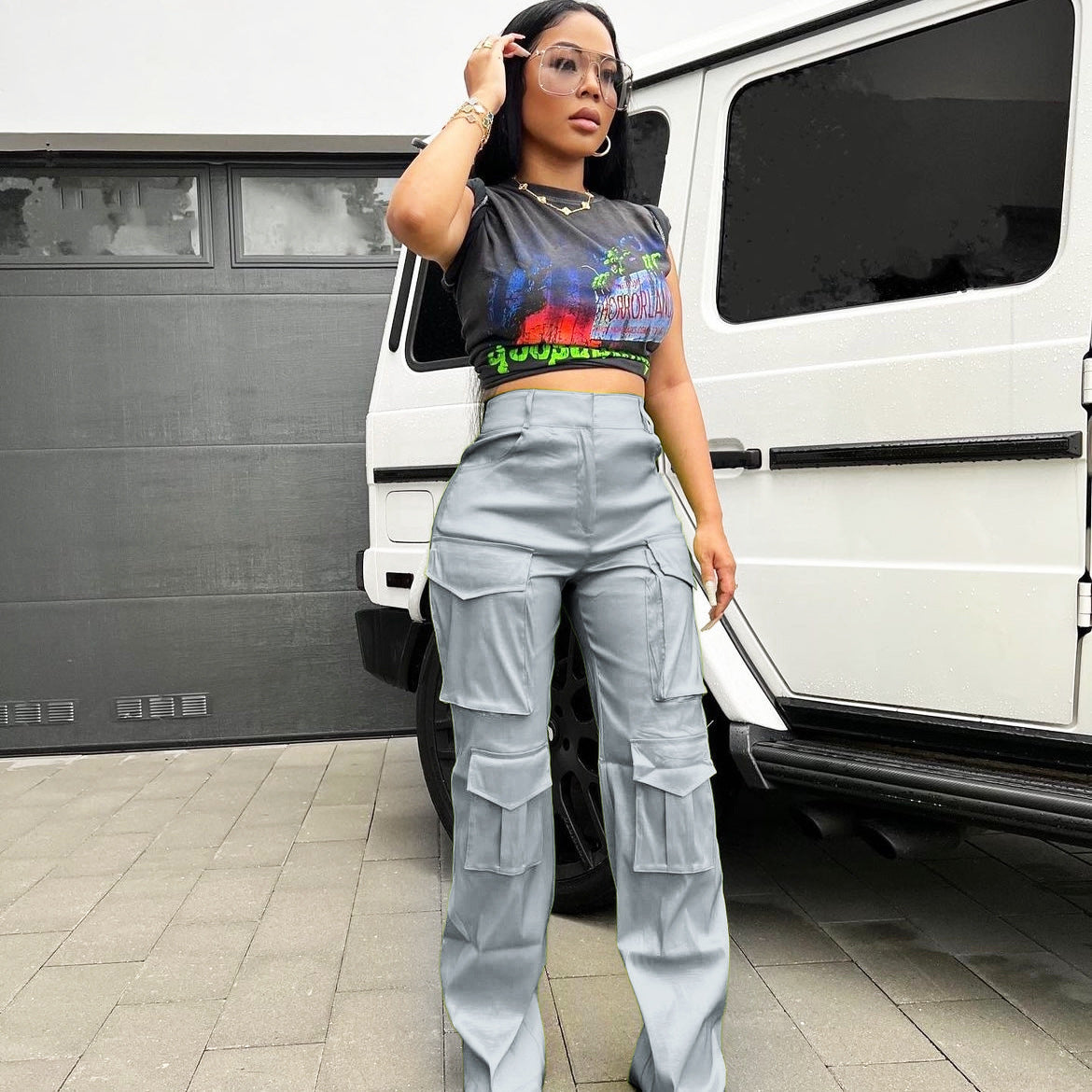 Women's Fashion Casual Solid Pocket Cargo Pants 7