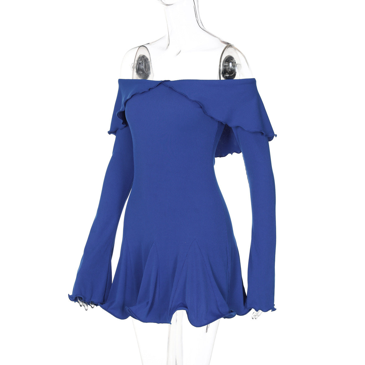 Women Autumn and Winter Style Ruffle Bodycon Off Shoulder Long Sleeve Dress 10