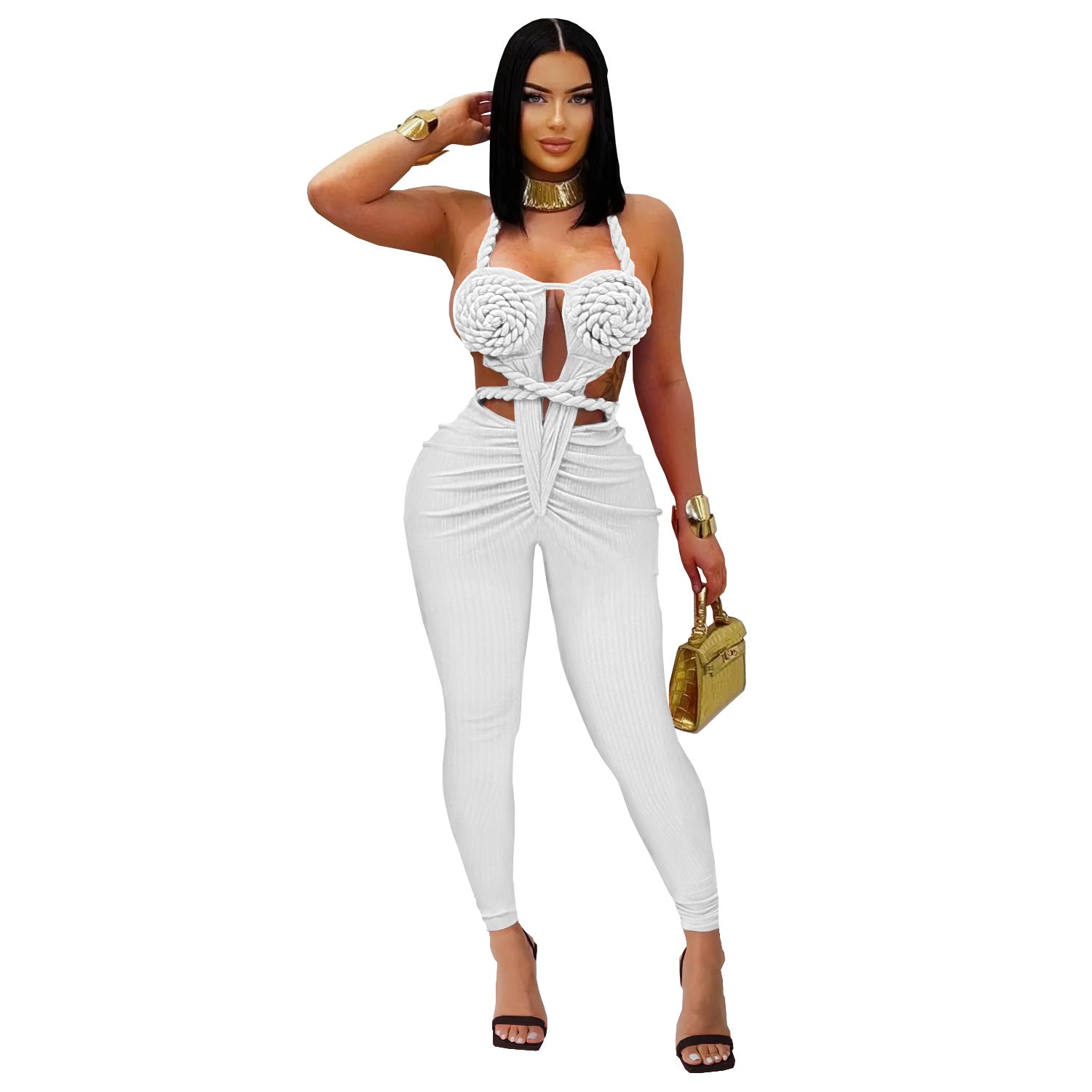 Women Sexy Casual Halter Neck Backless Solid Jumpsuit 16