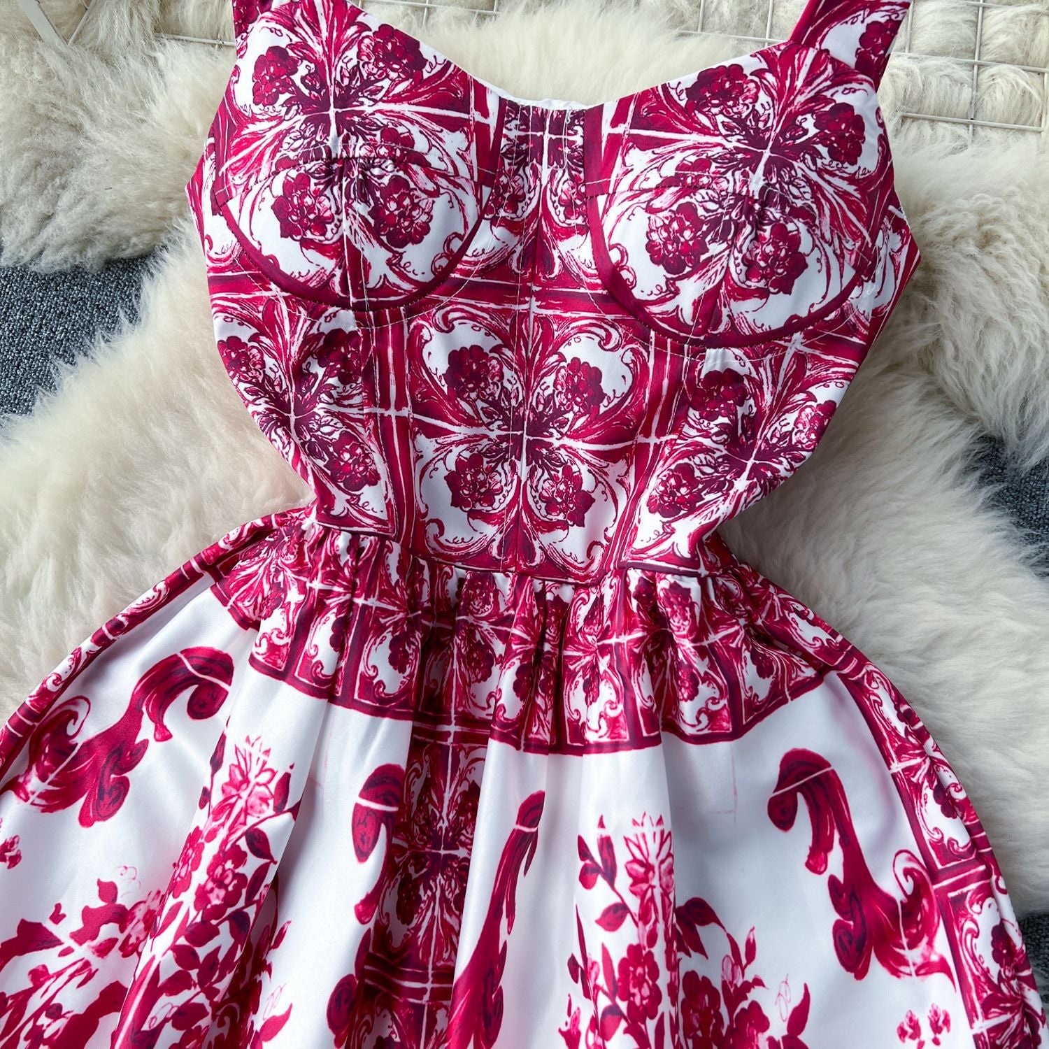 Women French Suspender Printed Strapless Dress 24