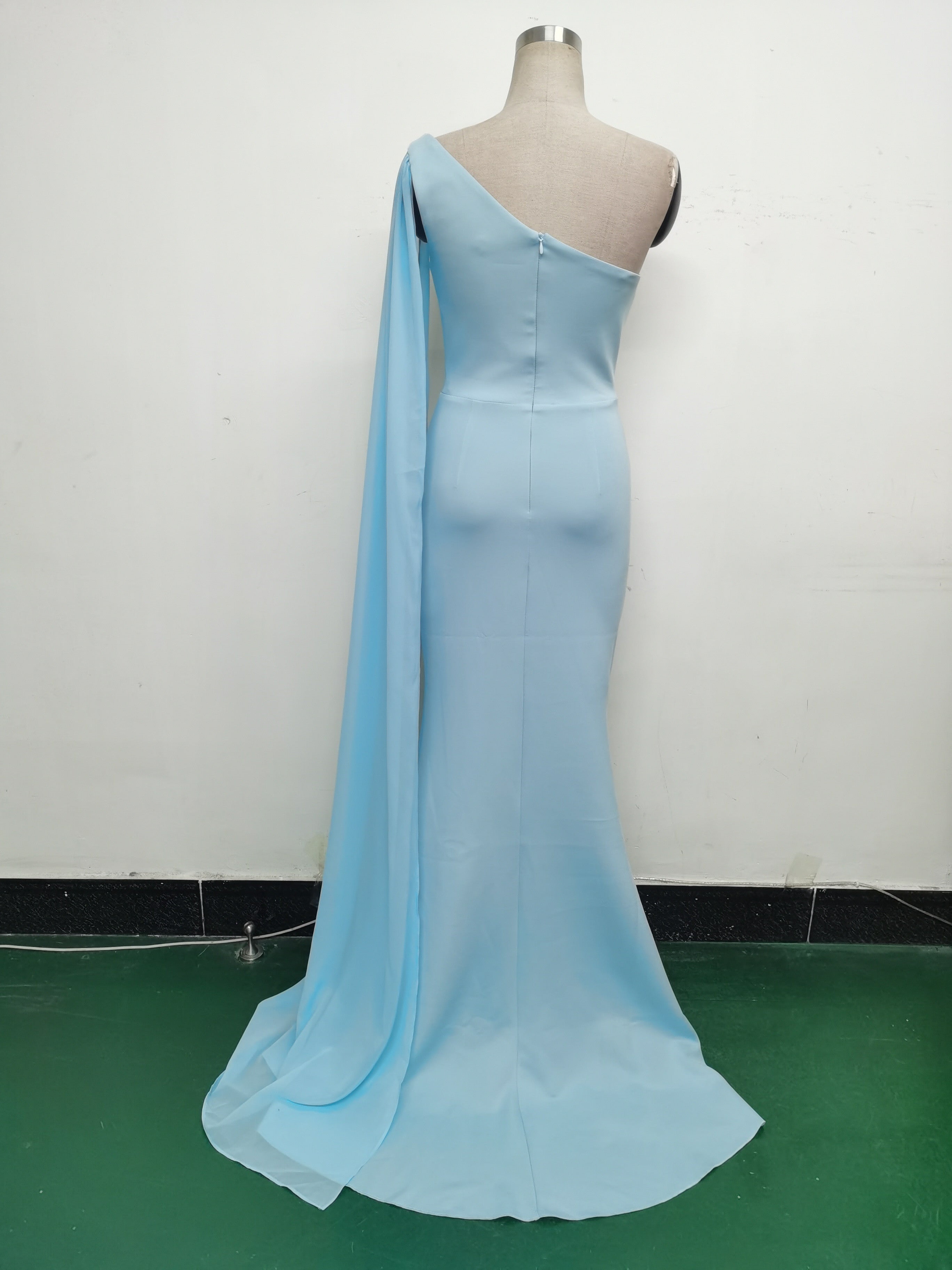 Women One Shoulder Slant Back Patchwork Mesh Formal Party Evening Dress 32