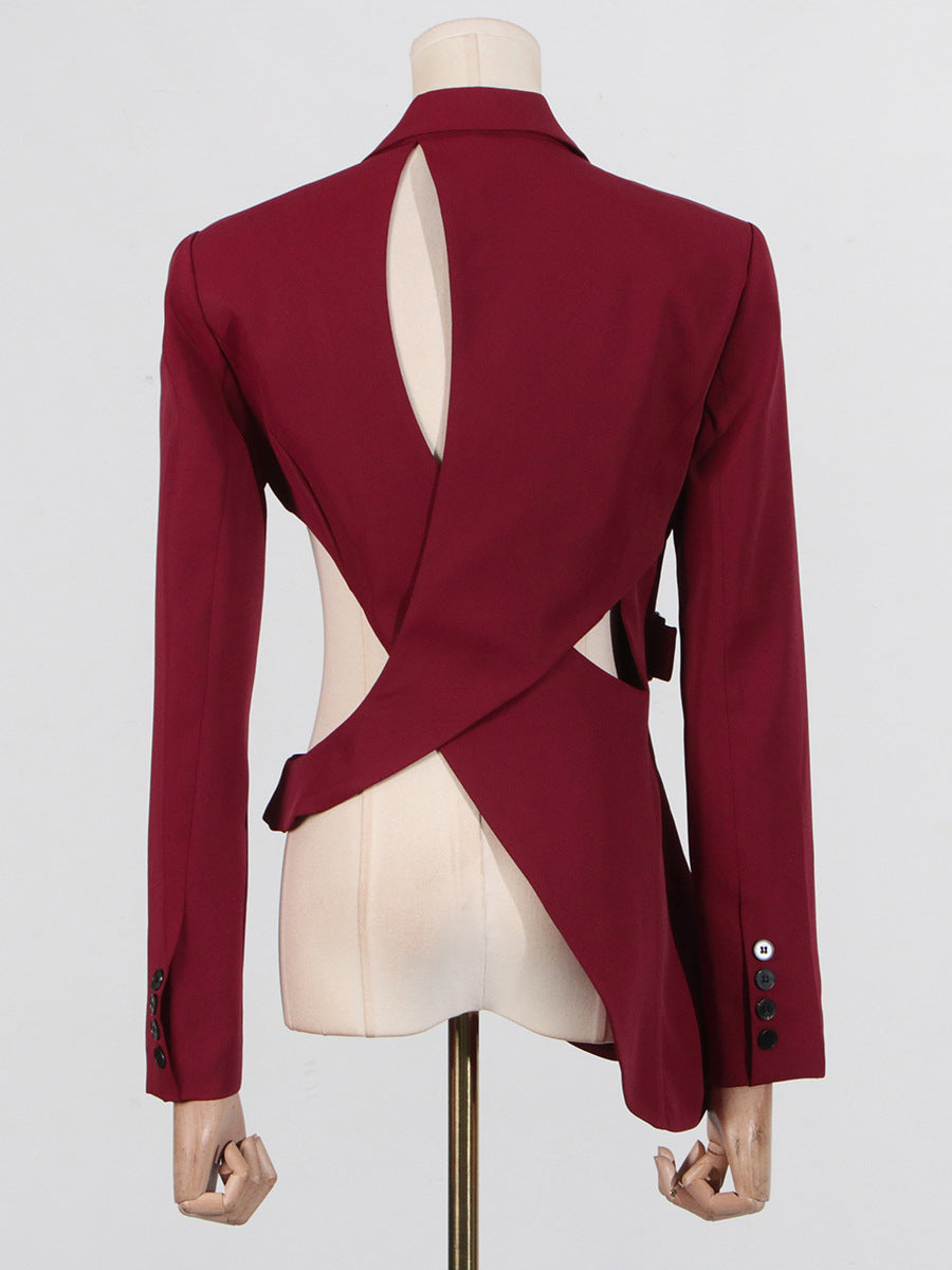 Women hollow open waist hollow V-neck blazer 5