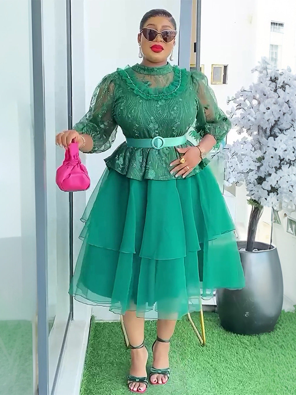 Plus Size Women's African Fashion Mesh Dress 4