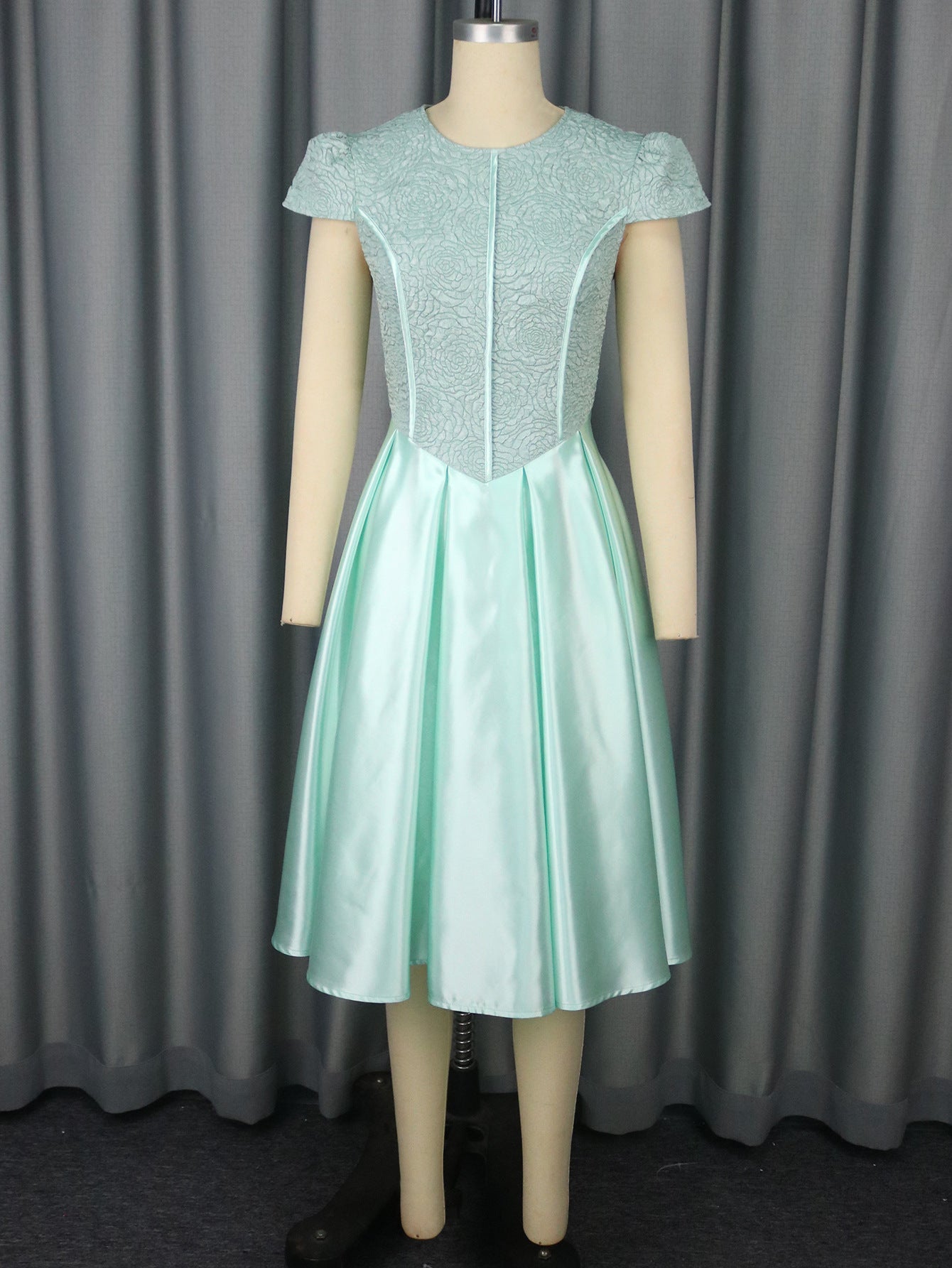 Summer Round Neck Rose Jacquard Bridesmaid Dress Bow Lace-Up Elegant Party Gown 8