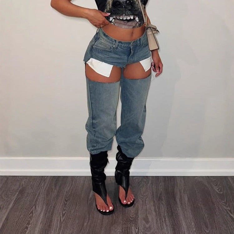 Women's Autumn Street Fashion Ripped Denim Pants 4