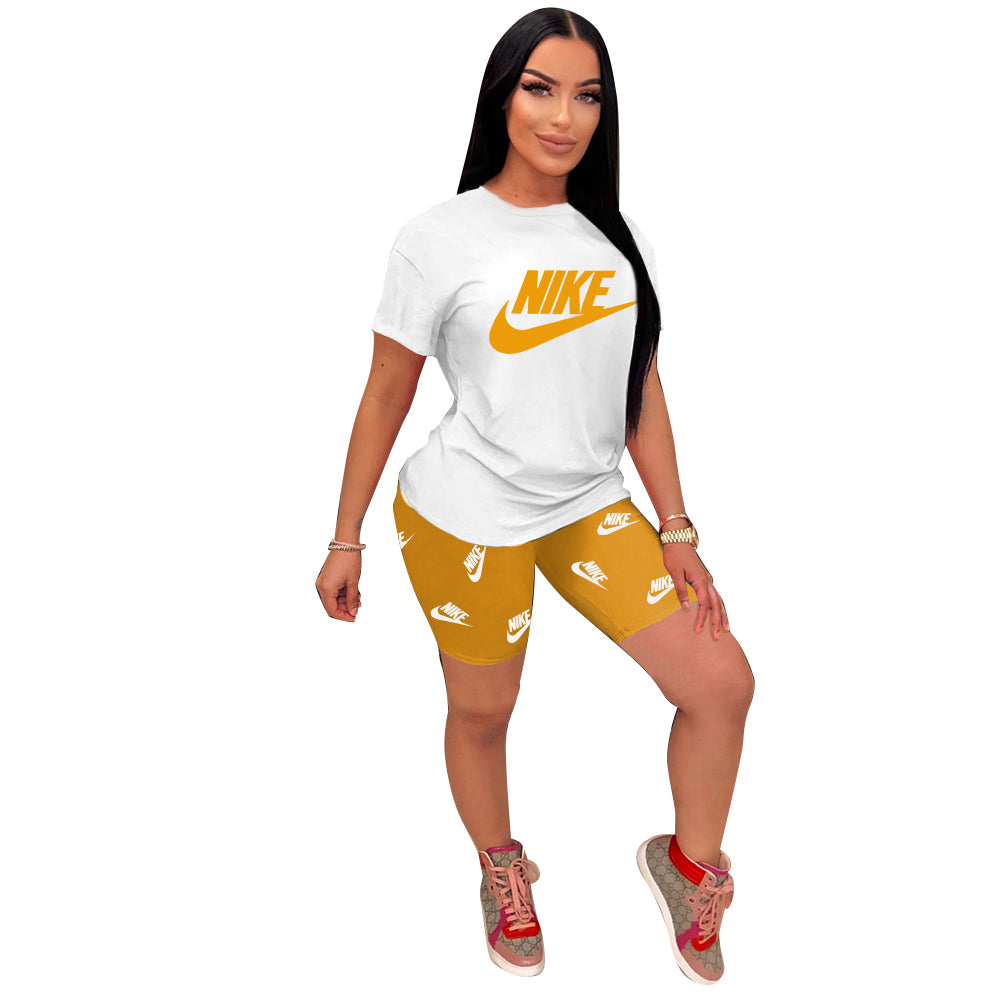 Women spring and summer Casual printed short-sleeved Top and shorts two-piece set 7