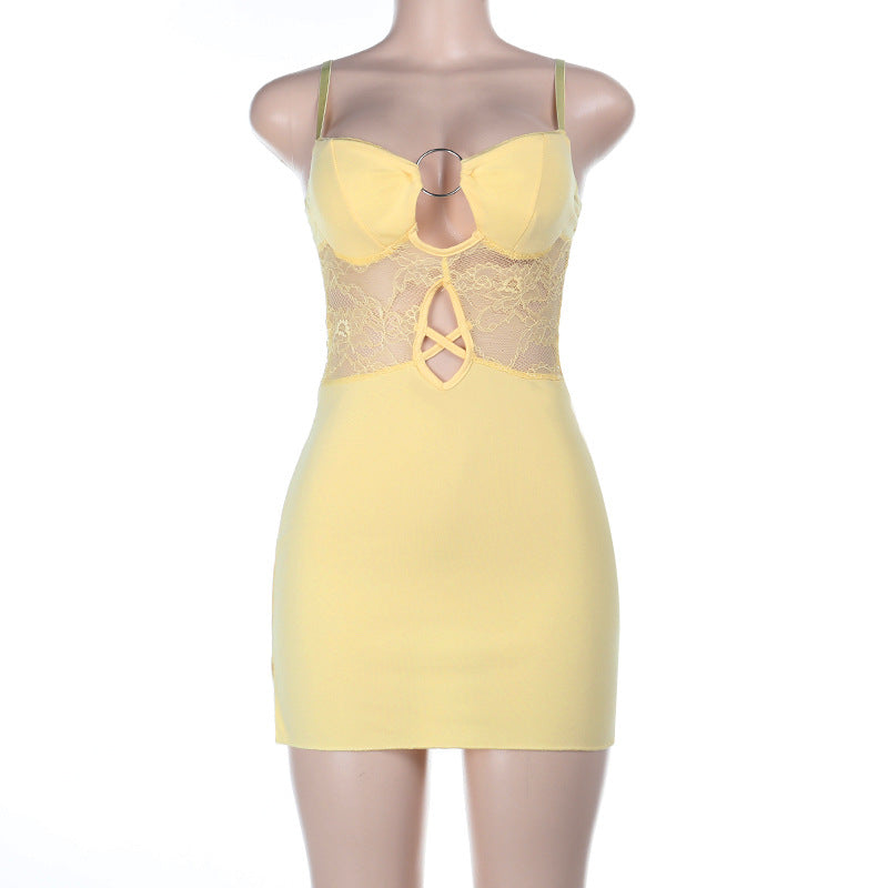 Spring Sexy Lace Patchwork Strap Short Dress 4